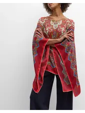 CASHMERE PRINTED PONCHO: PAISLEY: RED