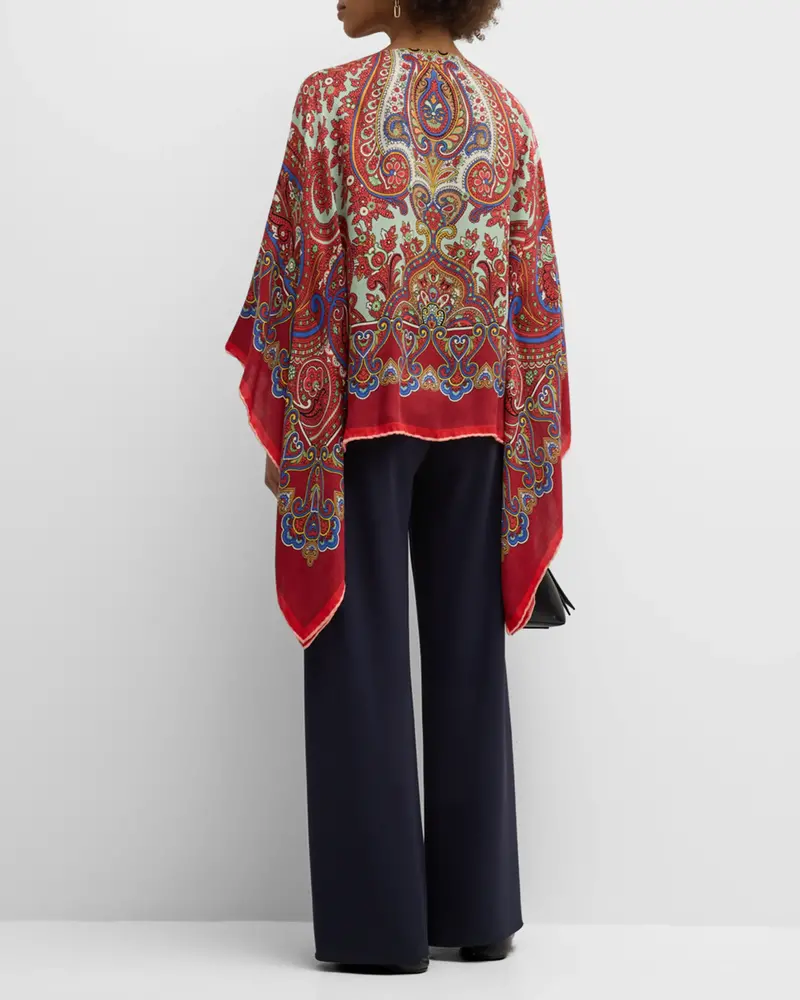 CASHMERE PRINTED PONCHO: PAISLEY: RED