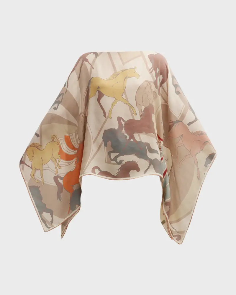 CASHMERE PRINTED PONCHO: GALLOPING: MULTICOLOR
