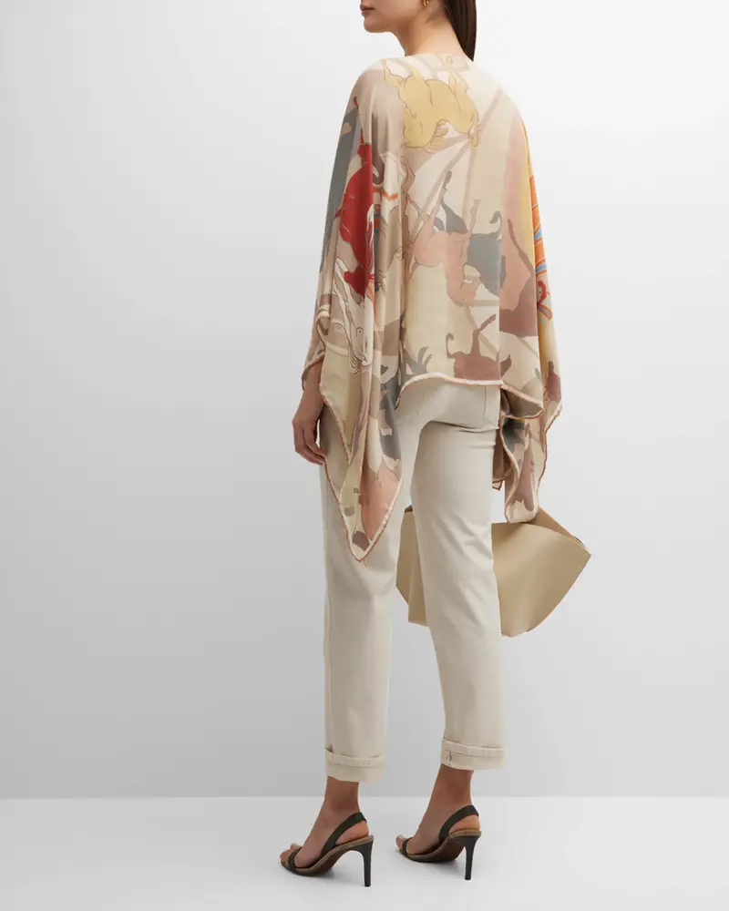 CASHMERE PRINTED PONCHO: GALLOPING: MULTICOLOR