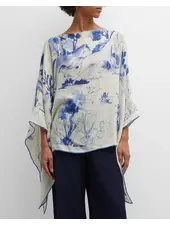CASHMERE PRINTED PONCHO: PONIES: BLUE