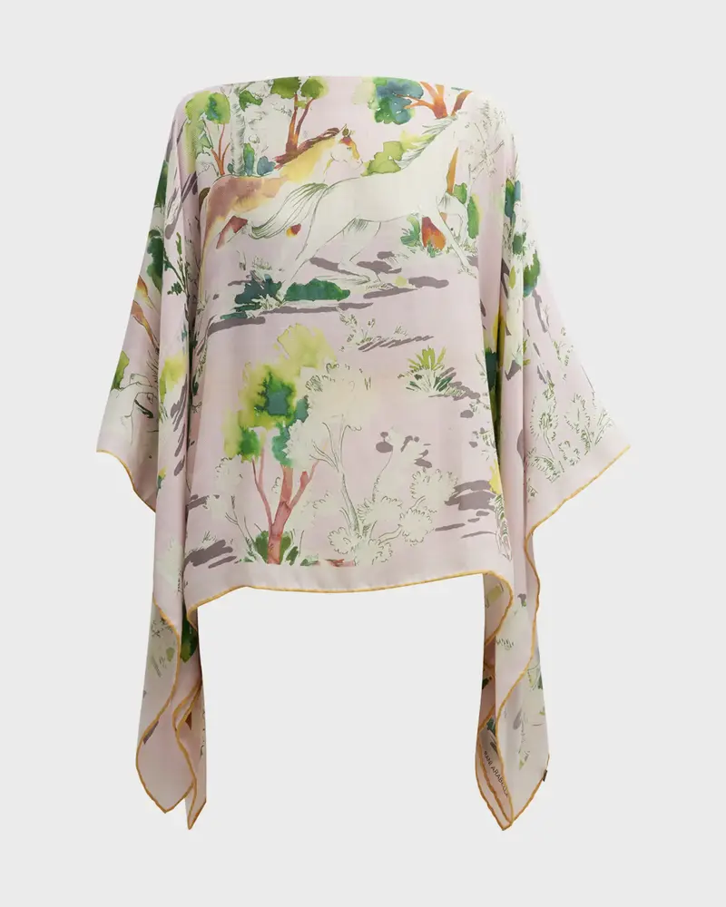 CASHMERE PRINTED PONCHO: PONIES: PINK