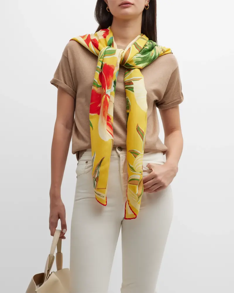 CASHMERE PRINTED SHAWL: TROPICAL: BUTTER