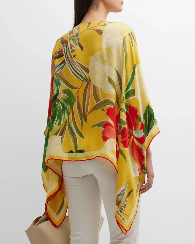 CASHMERE PRINTED PONCHO: TROPICAL: YELLOW