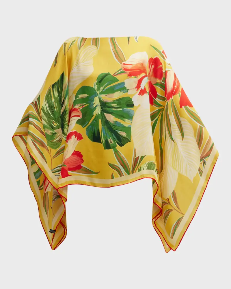 CASHMERE PRINTED PONCHO: TROPICAL: YELLOW