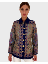 SILK PRINTED QUILTED JACKET: PAISLEY NAVY