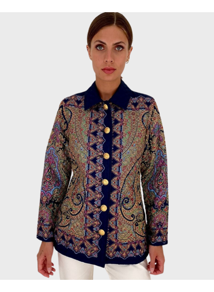 SILK PRINTED QUILTED JACKET: PAISLEY NAVY