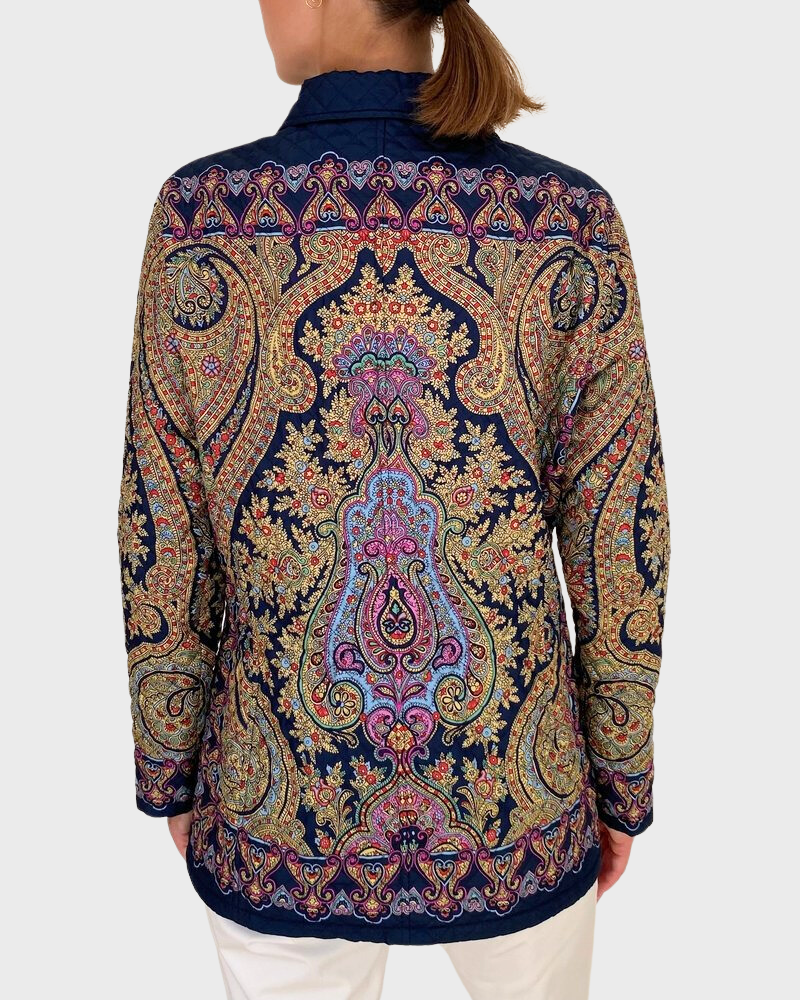 SILK PRINTED QUILTED JACKET: PAISLEY NAVY  - Copy