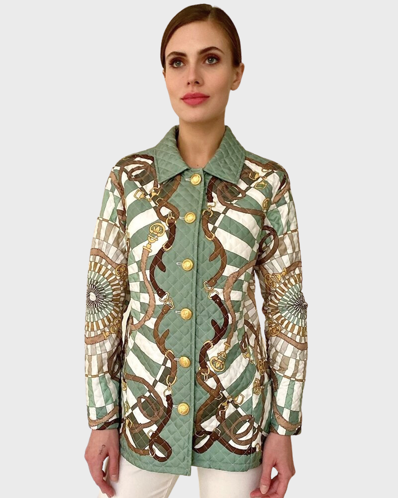 SILK PRINTED QUILTED JACKET: FIRENZE GREEN