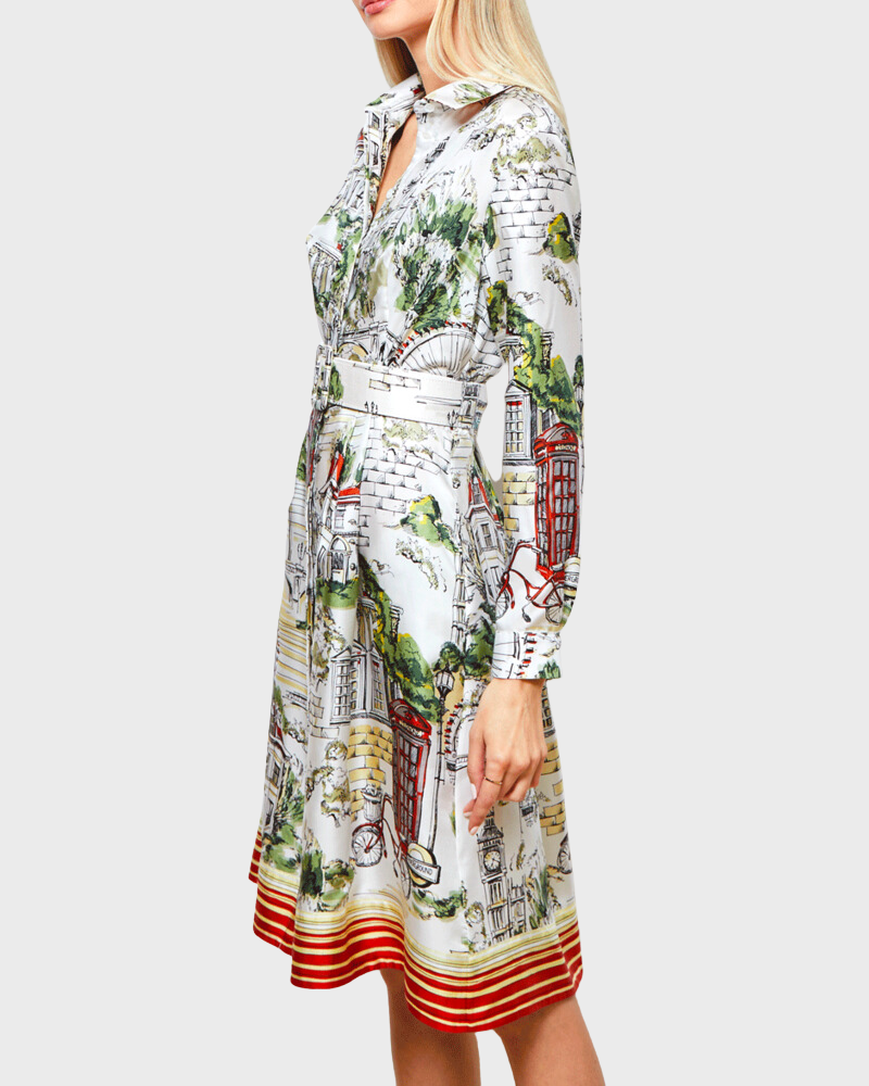 SHIRT DRESS W/ SHORT SLEEVES PRINT: ROMA SKY - RANI ARABELLA