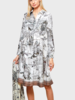 SILK SHIRT DRESS WITH BELT PRINT: LONDON: BROWN