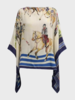 CASHMERE PRINTED PONCHO: VERONA: NAVY