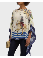 CASHMERE PRINTED PONCHO: VERONA: NAVY