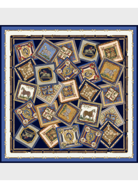 CASHMERE PRINTED SCARF: PLATES: NAVY