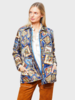 SILK PRINTED QUILTED JACKET: PLATES: NAVY