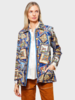 SILK PRINTED QUILTED JACKET: PLATES: NAVY