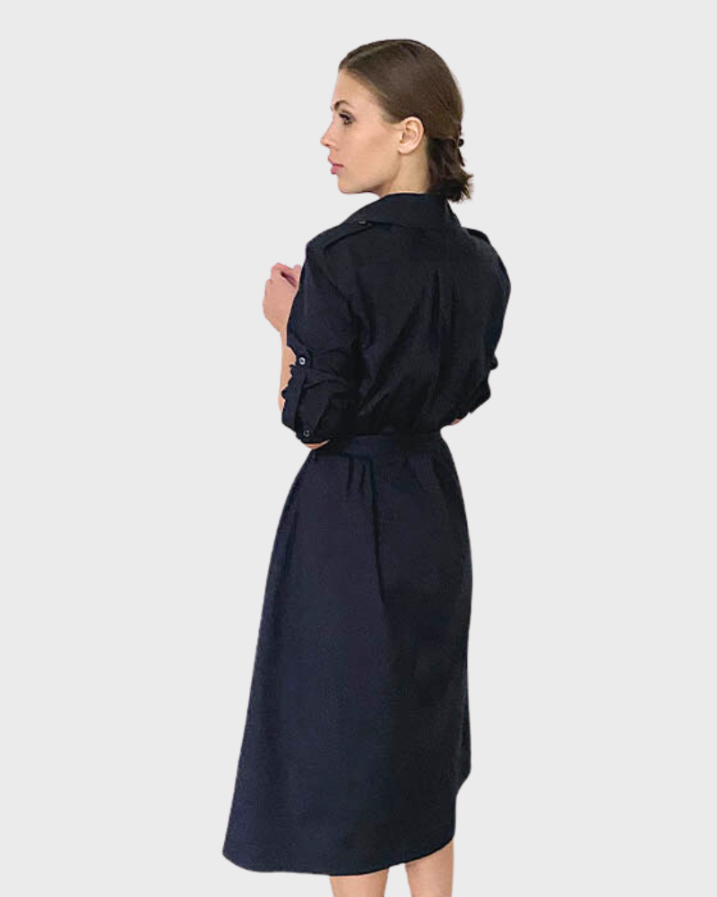 COTTON SHIRT DRESS W/ POCKETS: BLACK