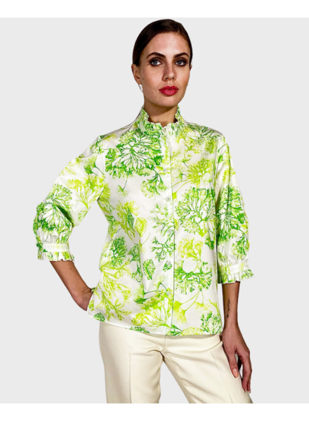 COTTON CORAL PRINTED RUFFLE COLLAR: CORAL LIME