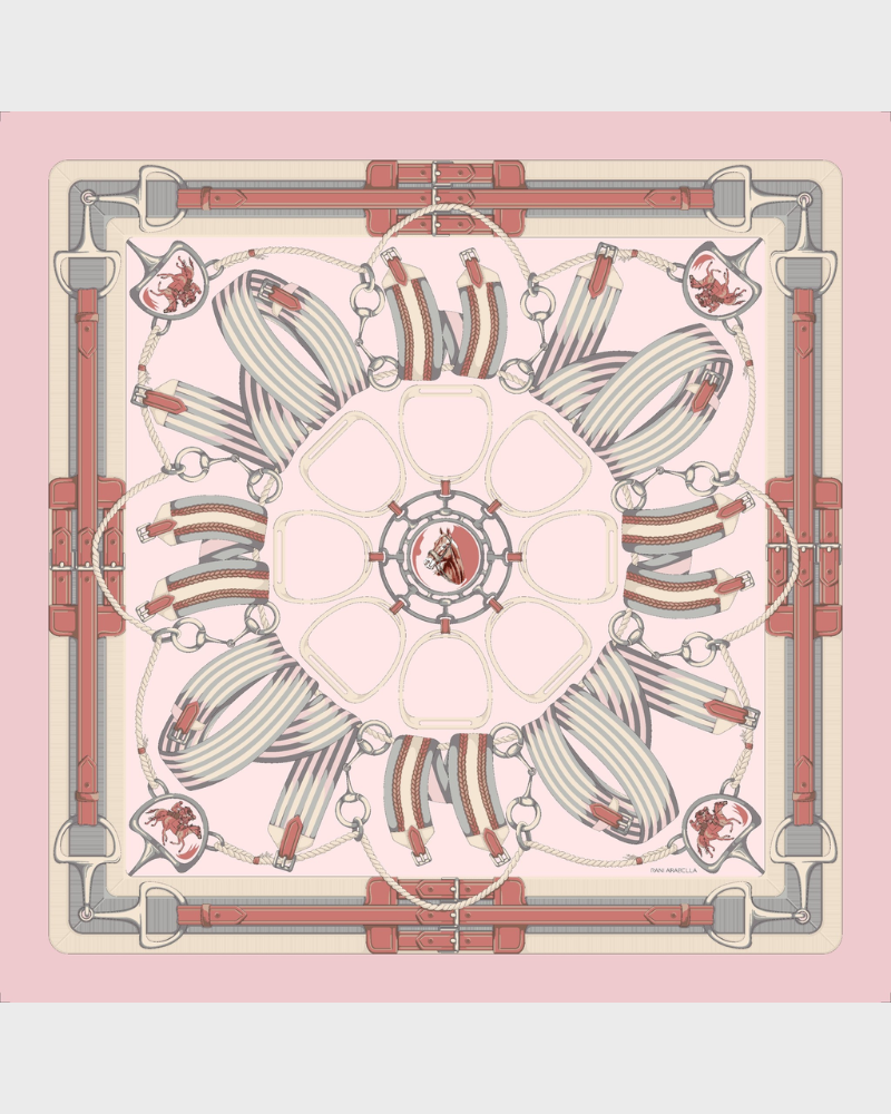 PRINTED CASHMERE SCARF: STIRRUPS: PINK