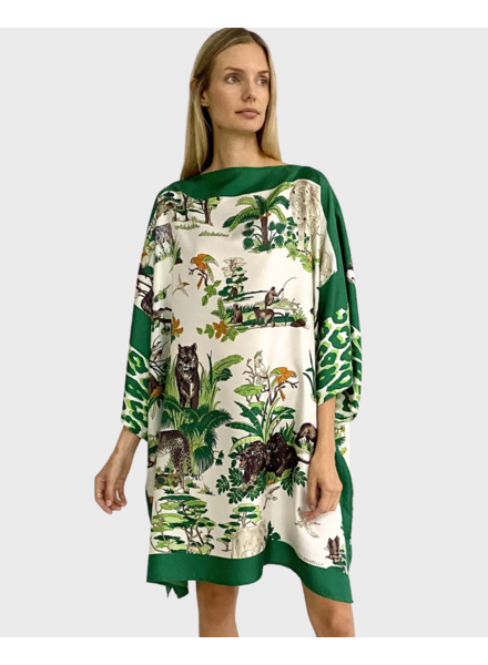 PRINTED SILK KAFTAN: SAFARI: MINT