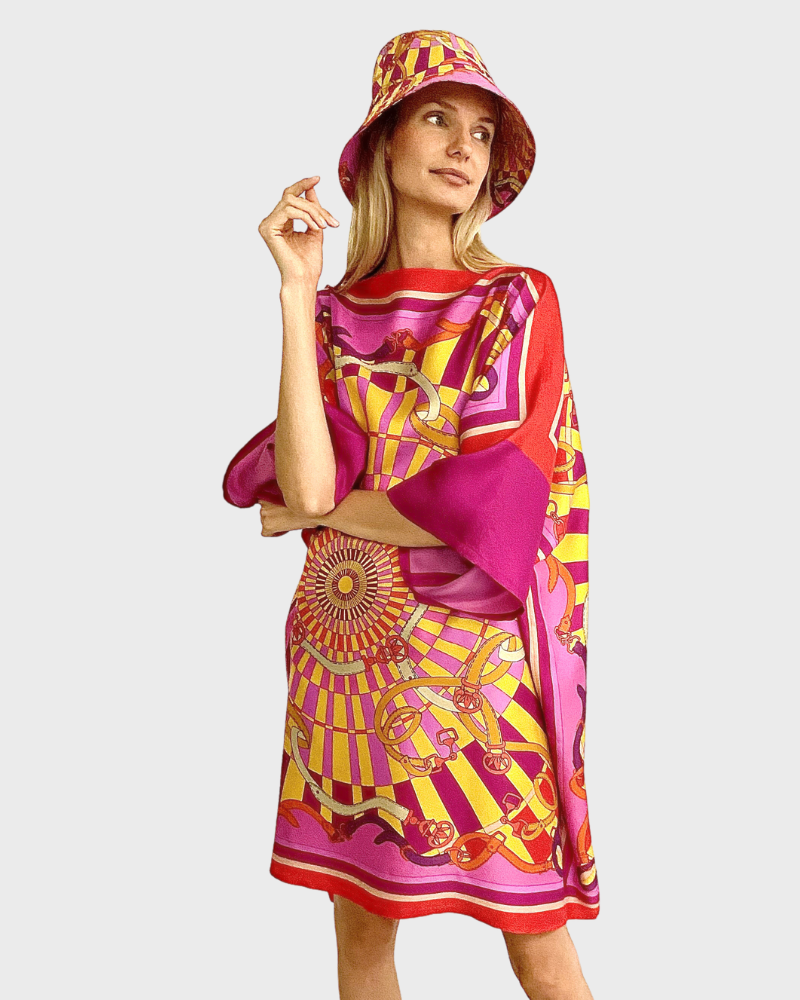 PRINTED SILK KAFTAN: FIRENZE: HIBISCUS