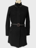 CASHMERE COAT WITH LEATHER ACCENT BELT:BLACK