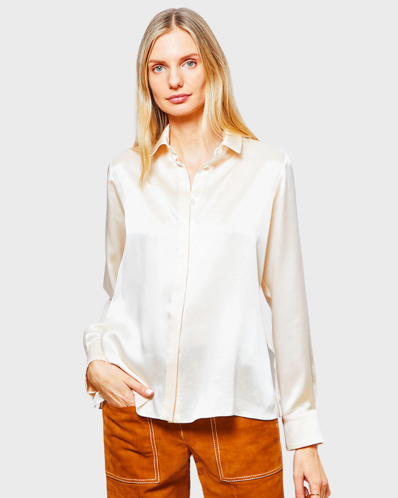 SILK COLLAR BUTTON FRONT WITH SIDE SLITS SHIRT: SIMONA: BLUSH - RANI  ARABELLA