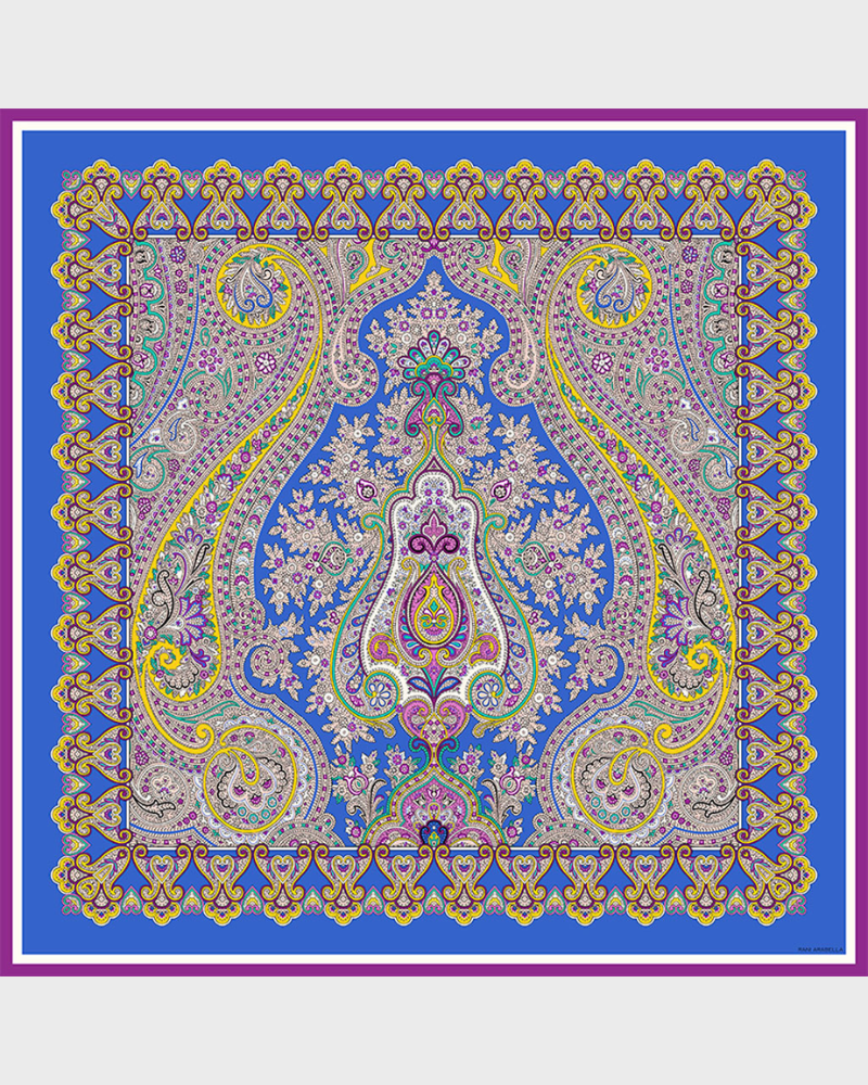 CASHMERE PRINTED SHAWL: PAISLEY: BLUE  LIGHT