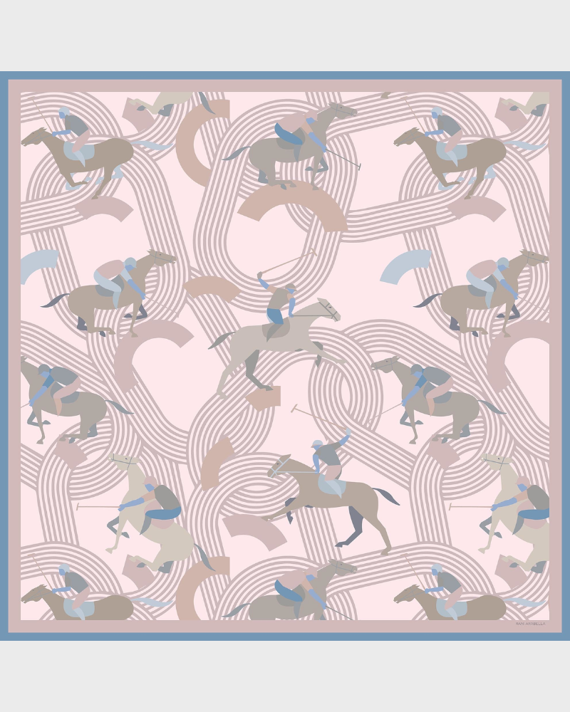 CASHMERE PRINTED SCARF: POLO PLAYERS: LIGHT PINK