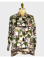 COLLARED SILK PRINTED SHIRT: MONKEYS MULTICOLOR