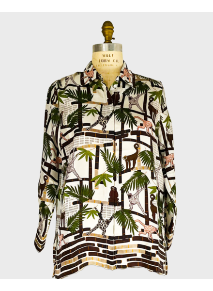 COLLARED SILK PRINTED SHIRT: MONKEYS MULTICOLOR