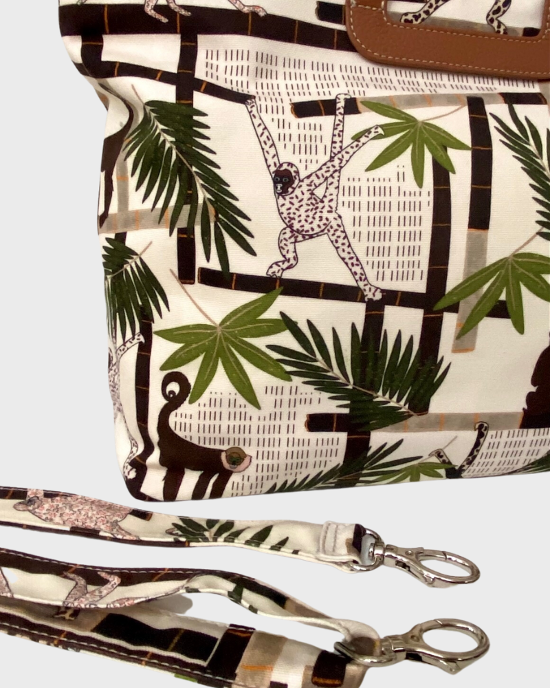 PRINTED CANVAS MESSENGER BAG: MONKEYS