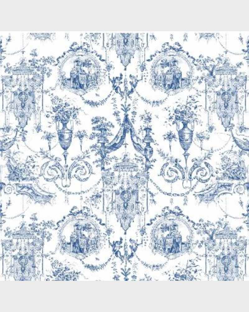 REVERSIBLE SILK PRINTED SCARF: TOILE BLUE