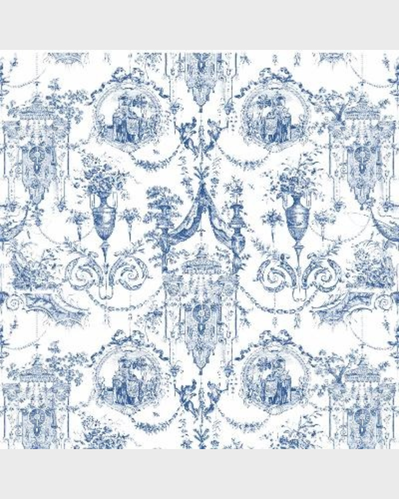 SILK PRINTED REVERSIBLE SCARF: TOILE BLUE AND TOILE NAVY