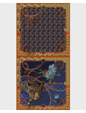 DOUBLE SILK SCARF: LEOPARD-JUNGLE: NAVY