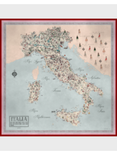 CASHMERE PRINTED SHAWL: MAP OF ITALY: BLUE