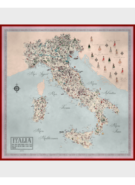 CASHMERE PRINTED SCARF: MAP OF ITALY: BLUE
