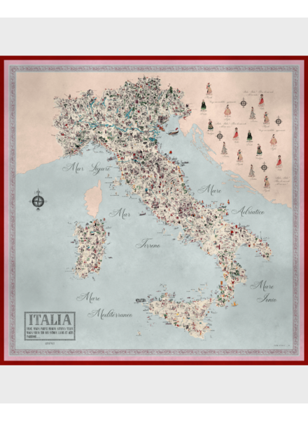 CASHMERE PRINTED SHAWL: MAP OF ITALY: BLUE