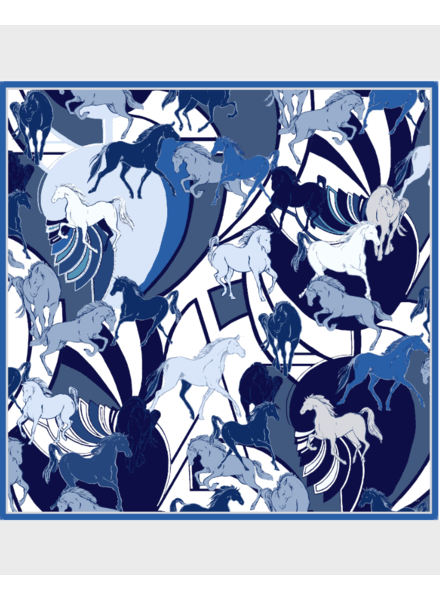 CASHMERE PRINTED SCARF: GALLOPING: BLUE