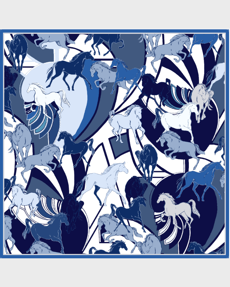 CASHMERE PRINTED  SCARF: GALLOPING: BLUE