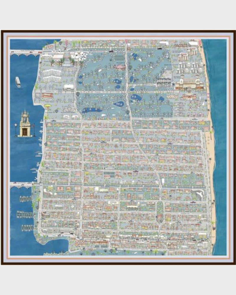 CASHMERE PRINTED SCARF: PALM BEACH: BALTIC BLUE