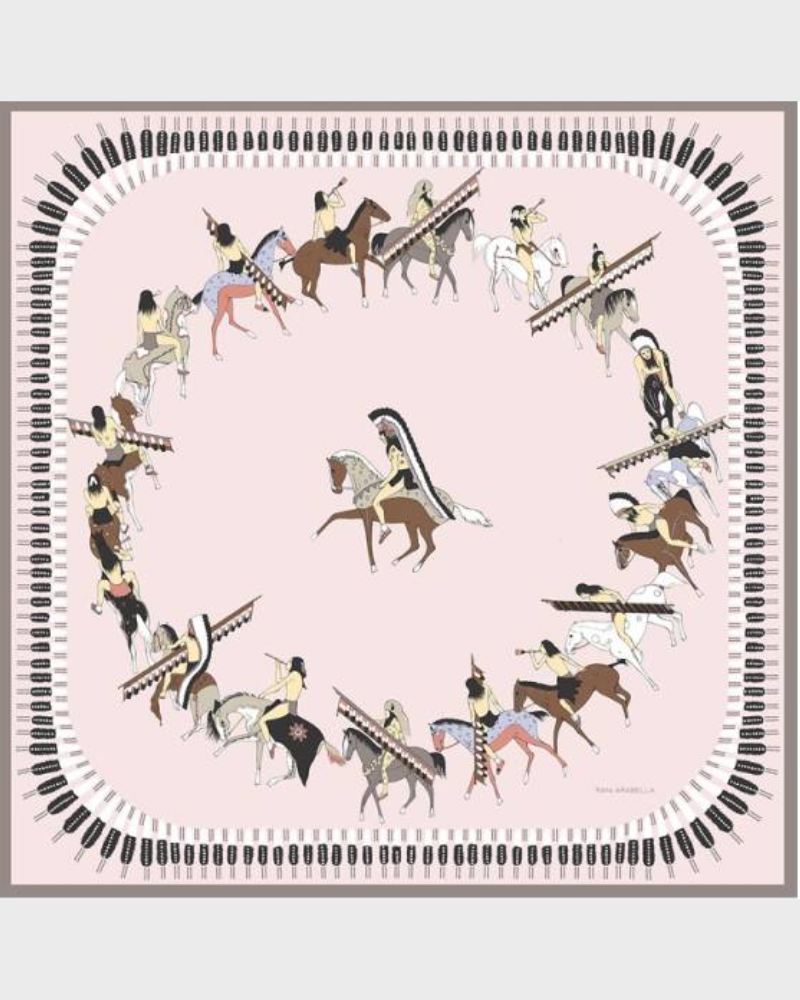 CASHMERE PRINTED SCARF: NATIVE AMERICAN: PINK