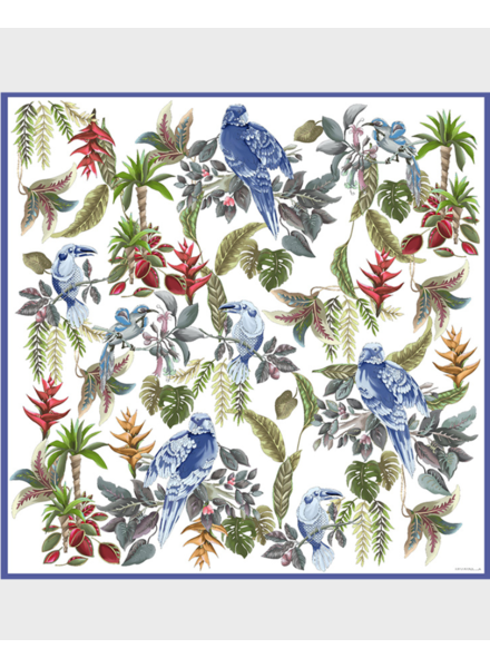 PRINTED CASHMERE SCARF: BIRDS: BLUE