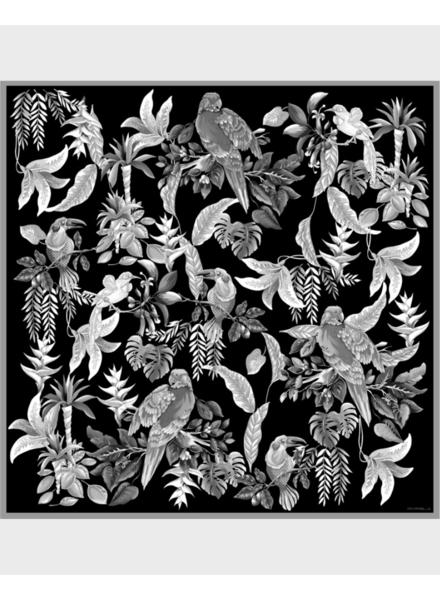 PRINTED CASHMERE SCARF: BIRDS:BLACK