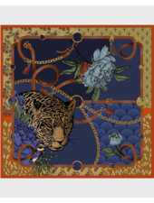 PRINTED CASHMERE SHAWL:  LEOPARD: NAVY