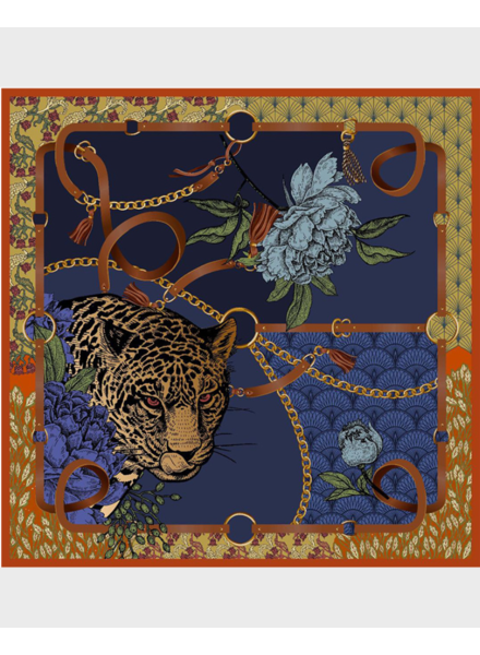 PRINTED CASHMERE SHAWL:  LEOPARD: NAVY