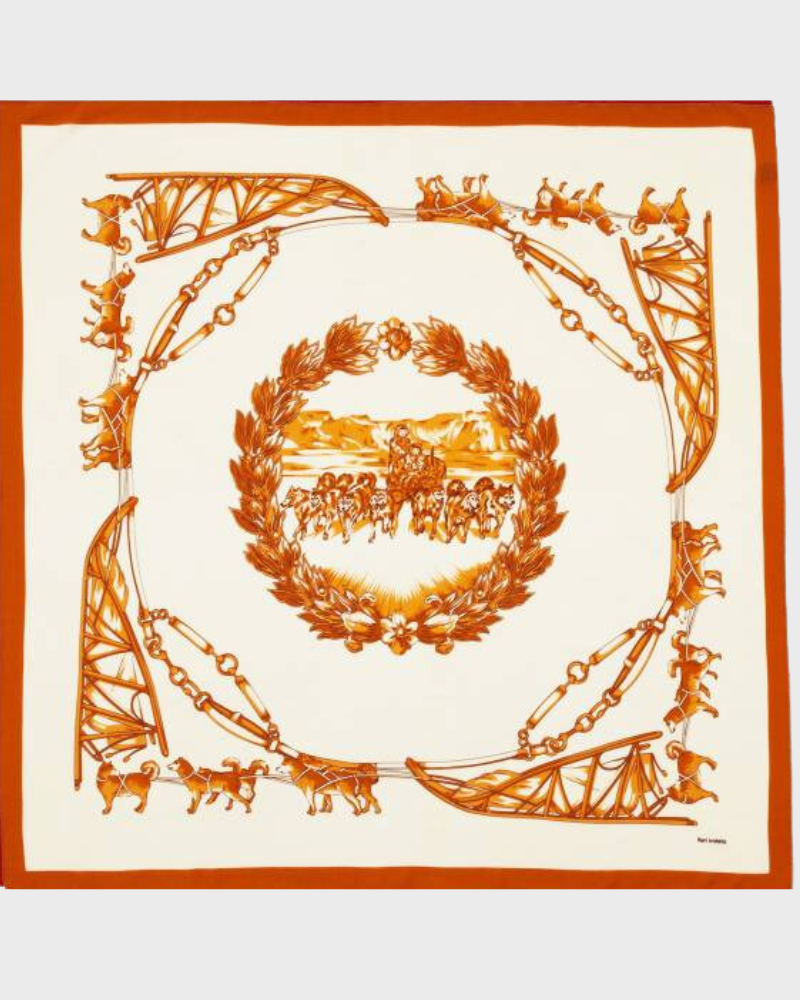 PRINTED CASHMERE SCARF: WOLF: ORANGE-IVORY