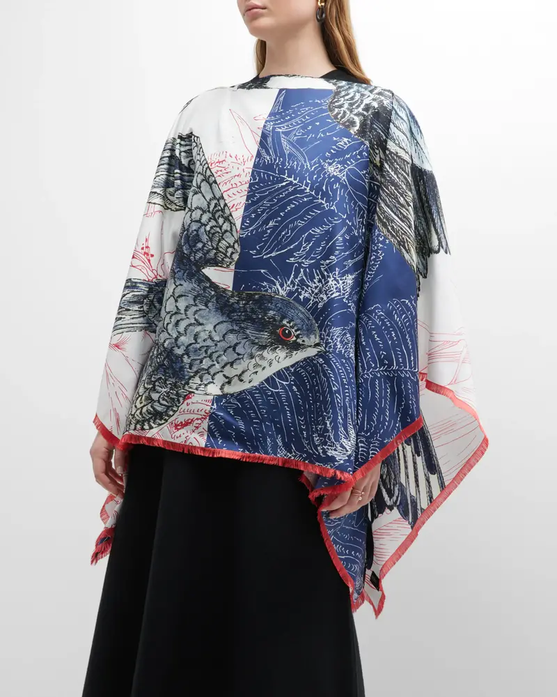 SILK SCARF PRINT REVERSIBLE TOP: SPARROW:BLUE