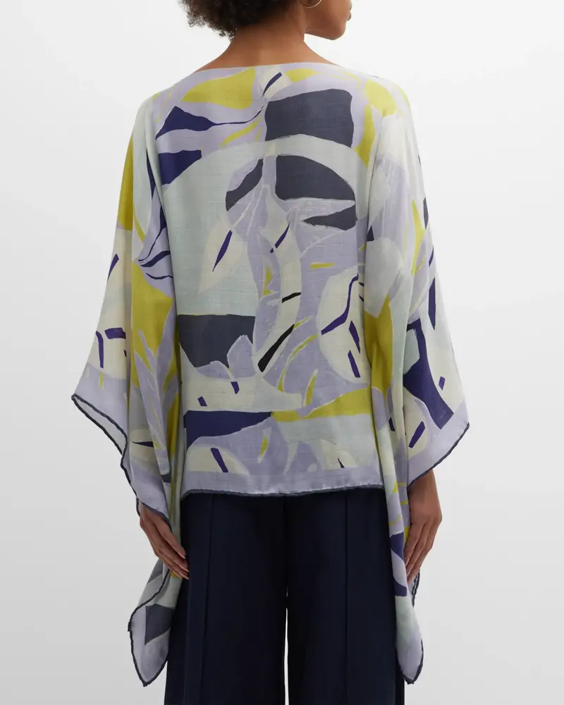 CASHMERE PRINTED PONCHO: GEOMETRIC: BLUE