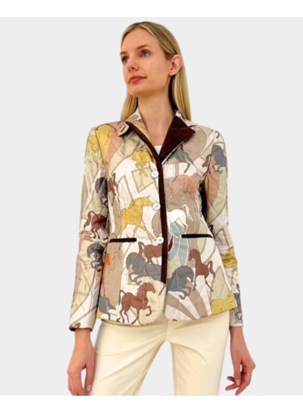 SILK PRINTED QUILTED JACKET: SIENA BEIGE ORANGE - RANI ARABELLA